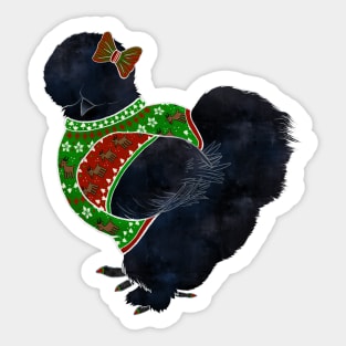Black Silkie Chicken In An Ugly Christmas Sweater & Bow Sticker